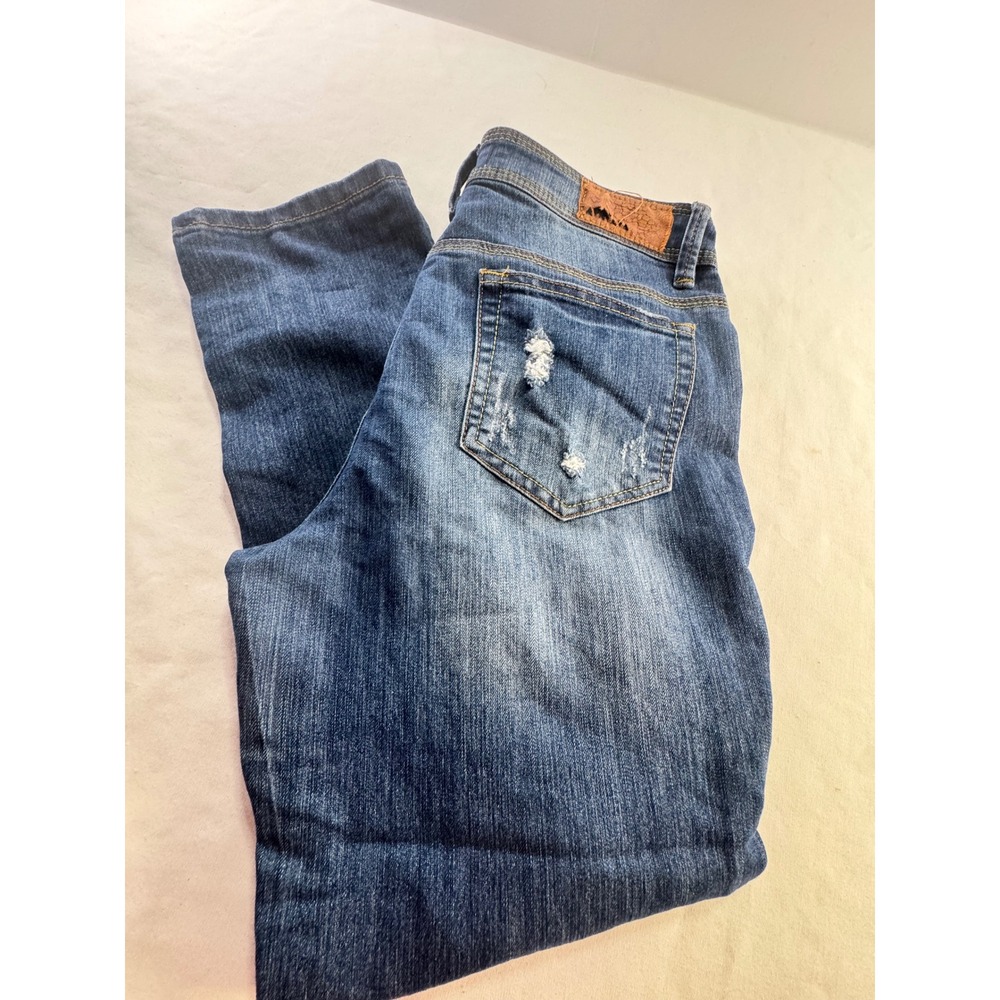 Dollhouse Womens RollUp Skinny Jeans Size 11 Medium Wash Distressed Ripped Denim